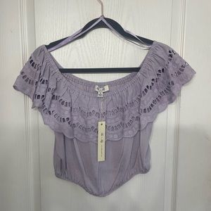 Purple off the shoulder crop top